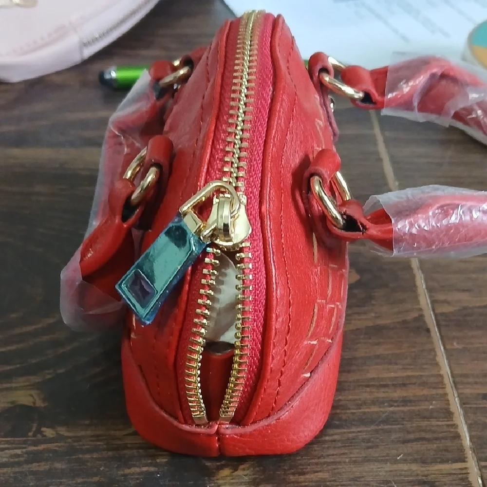 Elegant Red Woven Leather Mini Handbag NWOT - Picture 2 of 4